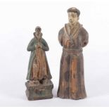 ZWEI FIGUREN, Holz, zwei stehende Heiligenfiguren, Reste farbiger Fassung, H bis 31, GOA, 19.Jh.