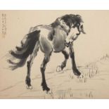 ROLLBILD, Tusche auf Papier, Pferd, Aufschrift und Siegel, 29 x 36, montiert, JAPAN 22.00 % buyer'