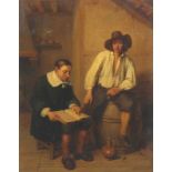 MADOU, Jean-Baptiste (1796-1877), "Zwei Männer bei der Buchlektüre", Öl/Holz, 22,5 x 17,5, unten