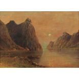 LARSEN, Ove Julius (1889-1945), "Abendliche Fjordlandschaft", Öl/Holz, 58 x 81, min.besch., unten