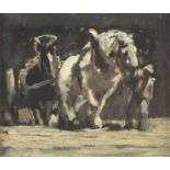 JUNGHANNS, Julius Paul (1876-1958), "Zwei Pferde vor einem Karren", Öl/Malplatte, 11 x 13, unten