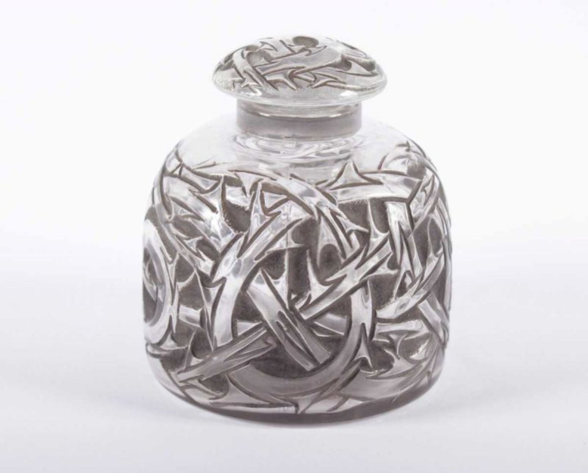 FLAKON, farbloses Glas, partiell patiniert, H 11, gemarkt, R. LALIQUE, um 1920 22.00 % buyer's