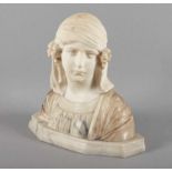 FRAUENBÜSTE, Alabaster, H 32, min.ber., verso unleserlich signiert, wohl FRANKREICH, um 1890 22.00 %