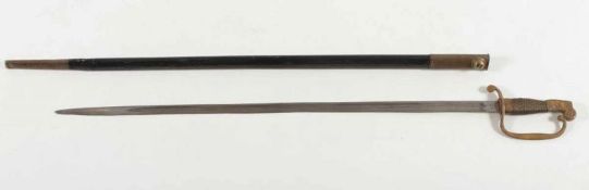 BEAMTENSÄBEL, doppelt gekehlte Klinge (gemarkt), mit Draht umwickelter Griff mit Messinggefäß, L 82,