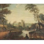 ERMELS, Johann Franciscus (1641-1693), zugeschr., "Romantische Landschaft mit Figuren", Öl/Lwd.,