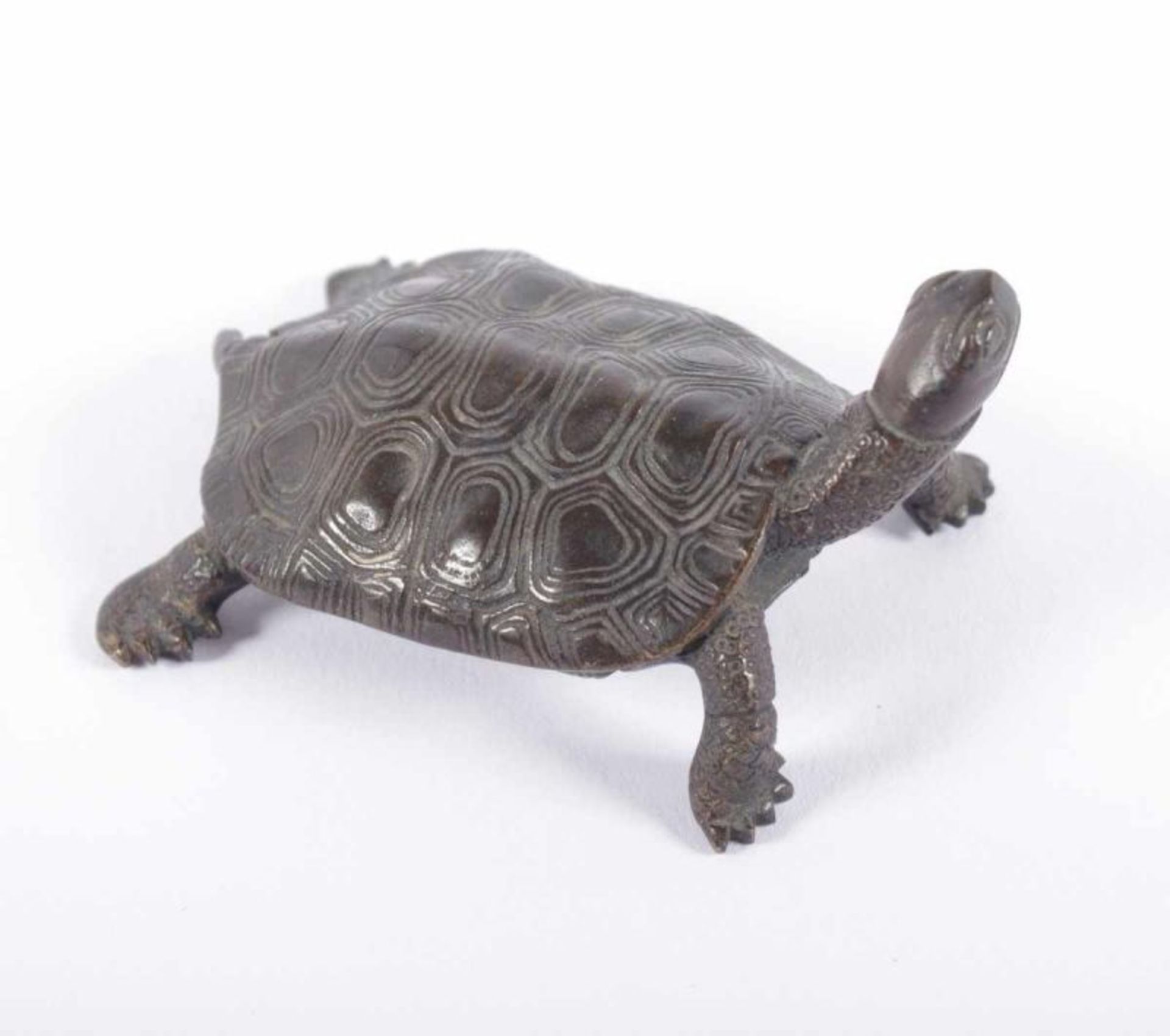 SCHILDKRÖTE, Bronze, braun patiniert, L 9, besch., JAPAN, Meiji 22.00 % buyer's premium on the