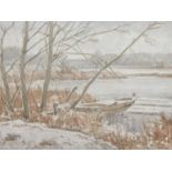 STRICKER, K.H., "Winter am See", Aquarell, 40 x 30, handsigniert, R. 22.00 % buyer's premium on