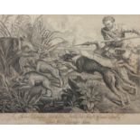 WILDSCHWEINJAGD, nach, Rubens/Snyders, Kupferstich, 25 x 35, fleckig, von H.Winstanley, um 1729,