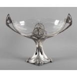 JUGENDSTIL-AUFSATZSCHALE, Metall, versilbert, Glaseinsatz, min.besch., H 30, WMF, um 1900 22.00 %