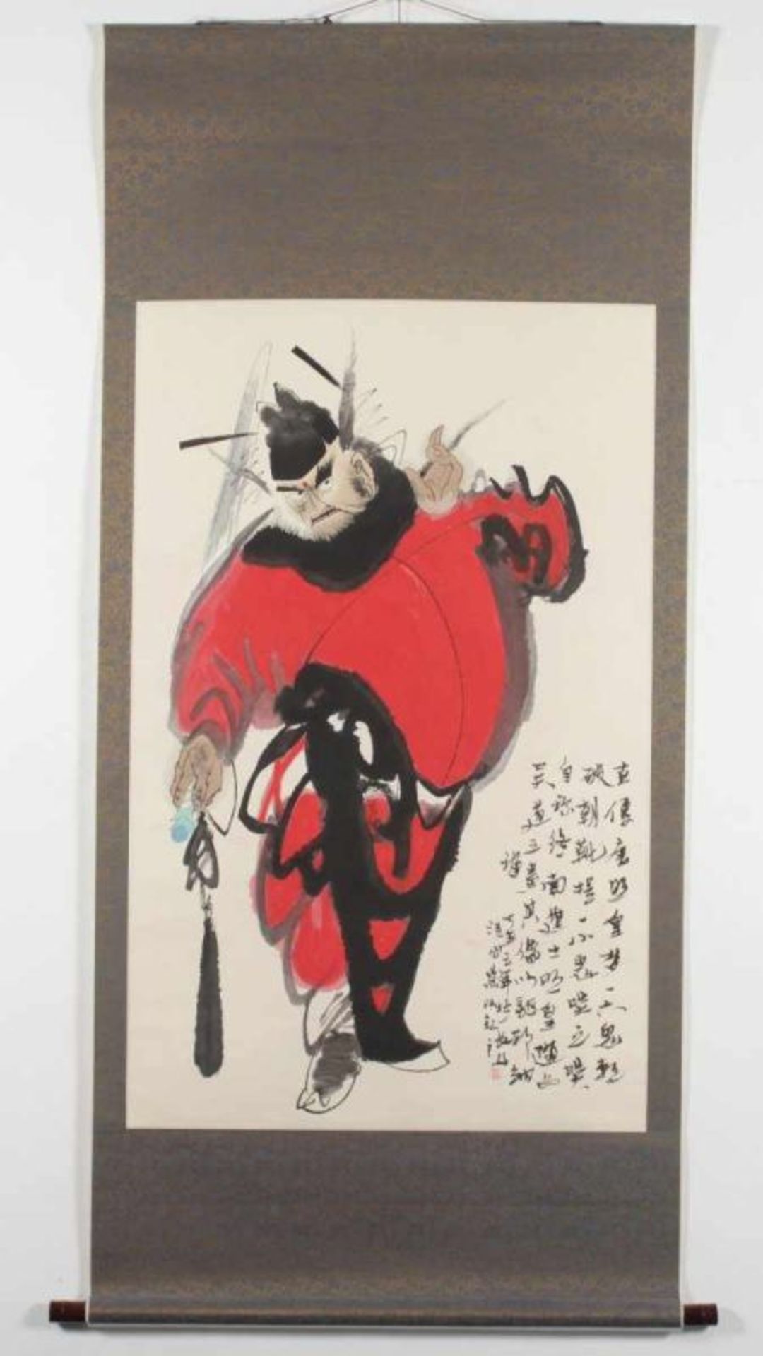 ROLLBILD, Tusche und Farben auf Papier, Aufschrift und Siegel, 100 x 64, montiert, CHINA, 20.Jh. - Bild 2 aus 3