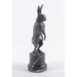 IFFLAND, Franz, "Hase", Bronze, H 19, am Stand signiert, Marmorsockel 22.00 % buyer's premium on the