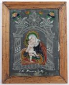 HINTERGLASBILD, "S.Maria hilf", farbige Malerei mit Silberfolie hinterlegt, 44 x 34 (inkl.Rahmen),
