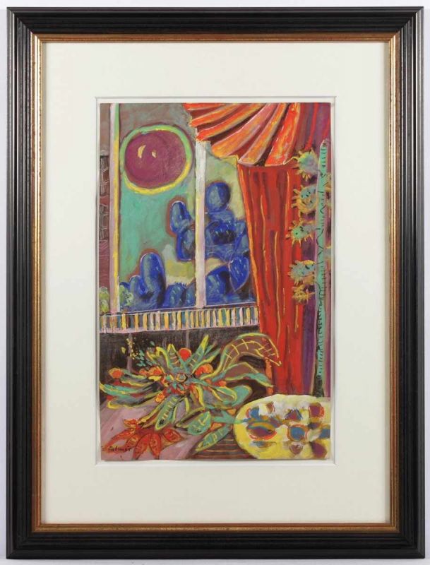 CALMES, Peter, "Blauer Kaktus", Gouache/Tonpapier, 50 x 32,5, unten links handsigniert, Modellrahmen - Image 2 of 2
