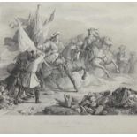 SCHLACHTENBILD, "Bataille de Villaviciosa", Stahlstich, 28 x 24, von Prudhomme nach J. Alaux,