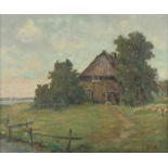 FRICK, F. R. (deutsch, A.20.Jh.), "Bauernkate in Norddeutschland", Öl/Platte, 50 x 60, min.besch.,