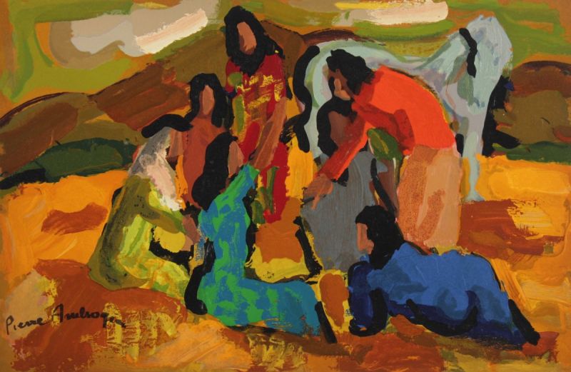 AMBROGIANI, Pierre, "Les gitans", Farbholzstich, 34 x 50, aus "Les heures claires", um 1960, Raymond