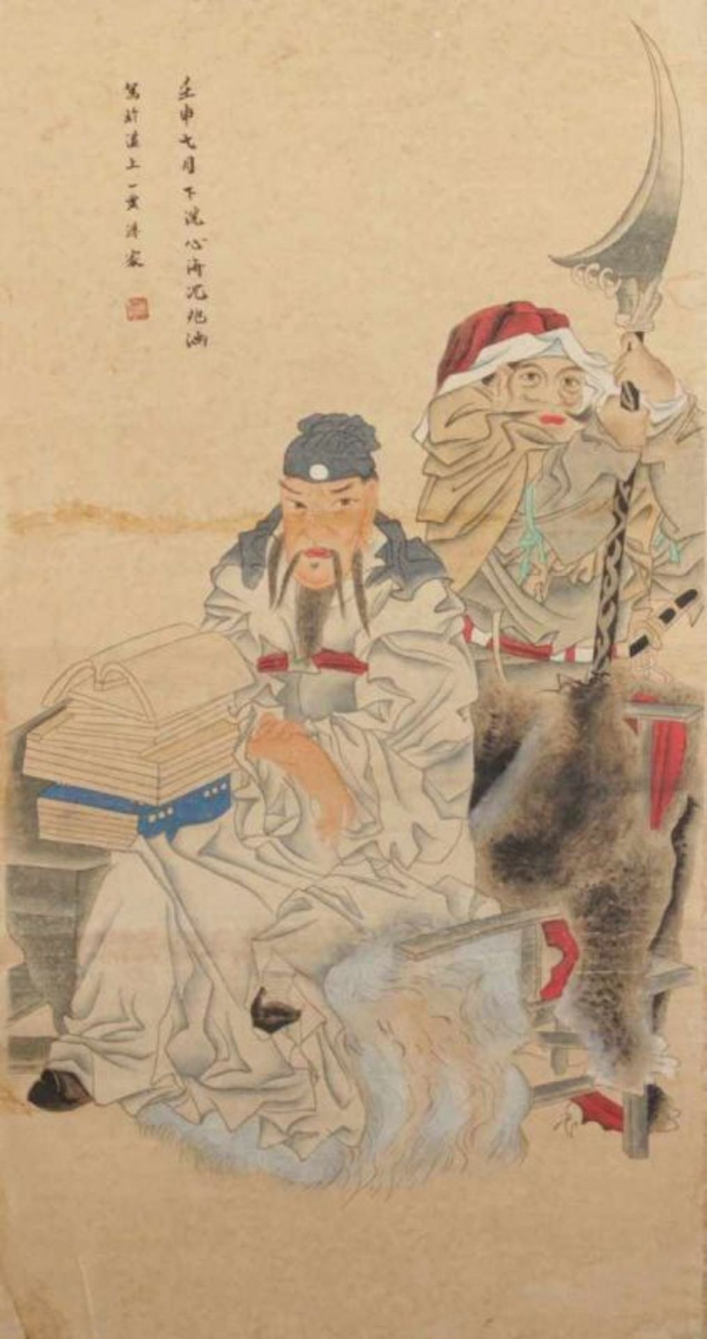 ROLLBILD, Tusche und Farben auf Papier, zwei Gottheiten, in der Art von SHEN ZHAOHAN (1855-1941),
