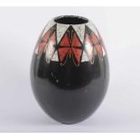 ART DECO-VASE, Metall, Schwarzlack, polychrome Emailmalerei, H 25, besch., verso sign. und dat. R.