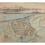 BONN, Stadtplan, aus der Vogelschau und Panorama der Stadt, kolorierter Kupferstich, MERIAN, um