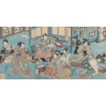 Utagawa TOYOHIRO (1773-1828), Triptychon, "Uchi goten asobiraku no zu ", guter Druck und Farben,