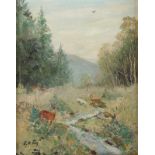 FEY, Carl Otto (1894-1971), "Rehe auf einer Waldlichtung", Öl/Malplatte, 30 x 24, unten links