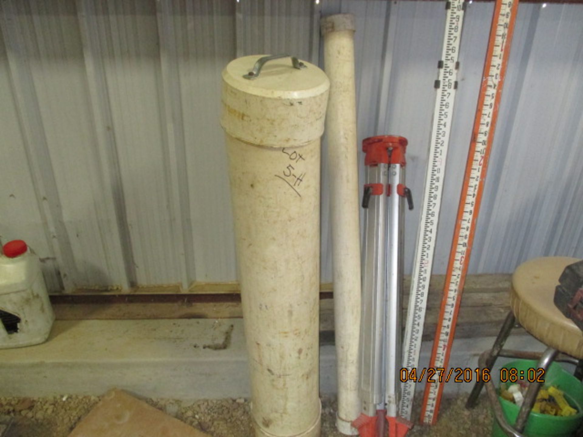 Tripod, (2) grade sticks, (2) PVC containers