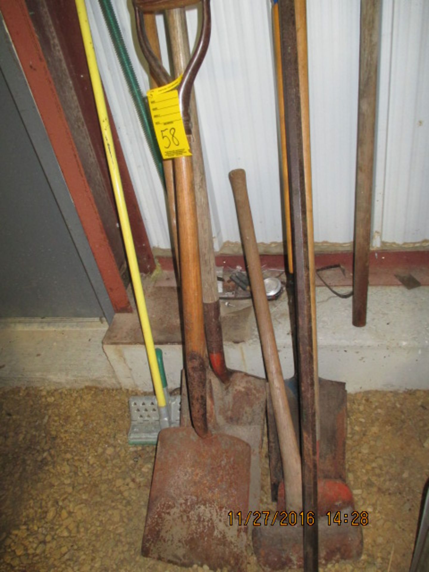 Shovels, axe, pry bar