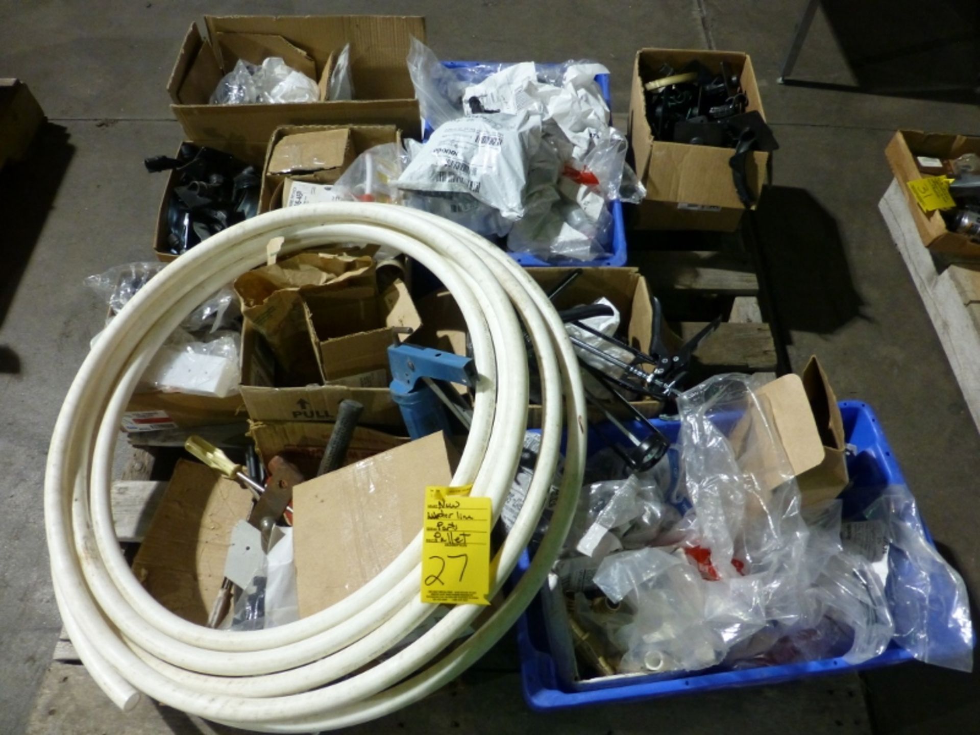 New water line, valves, hammers, pipe hooks, reducing T's, misc. parts, whole pallet to go!
