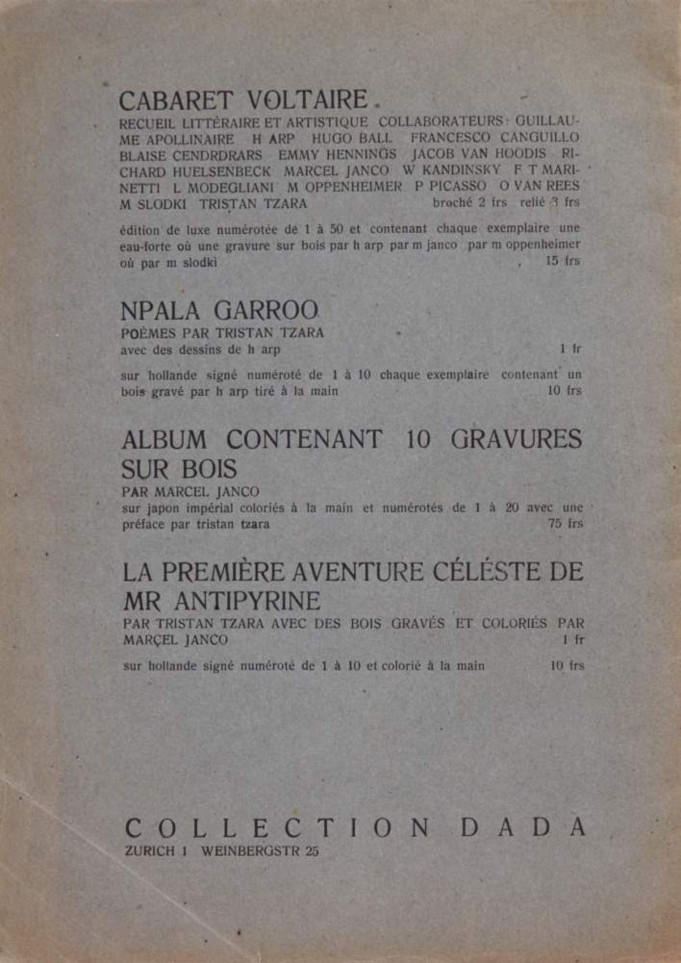 Tzara, T., La première aventure céléste de Mr Antipyrine. Collection Dada. (Zürich, Heuberger, - Bild 8 aus 8