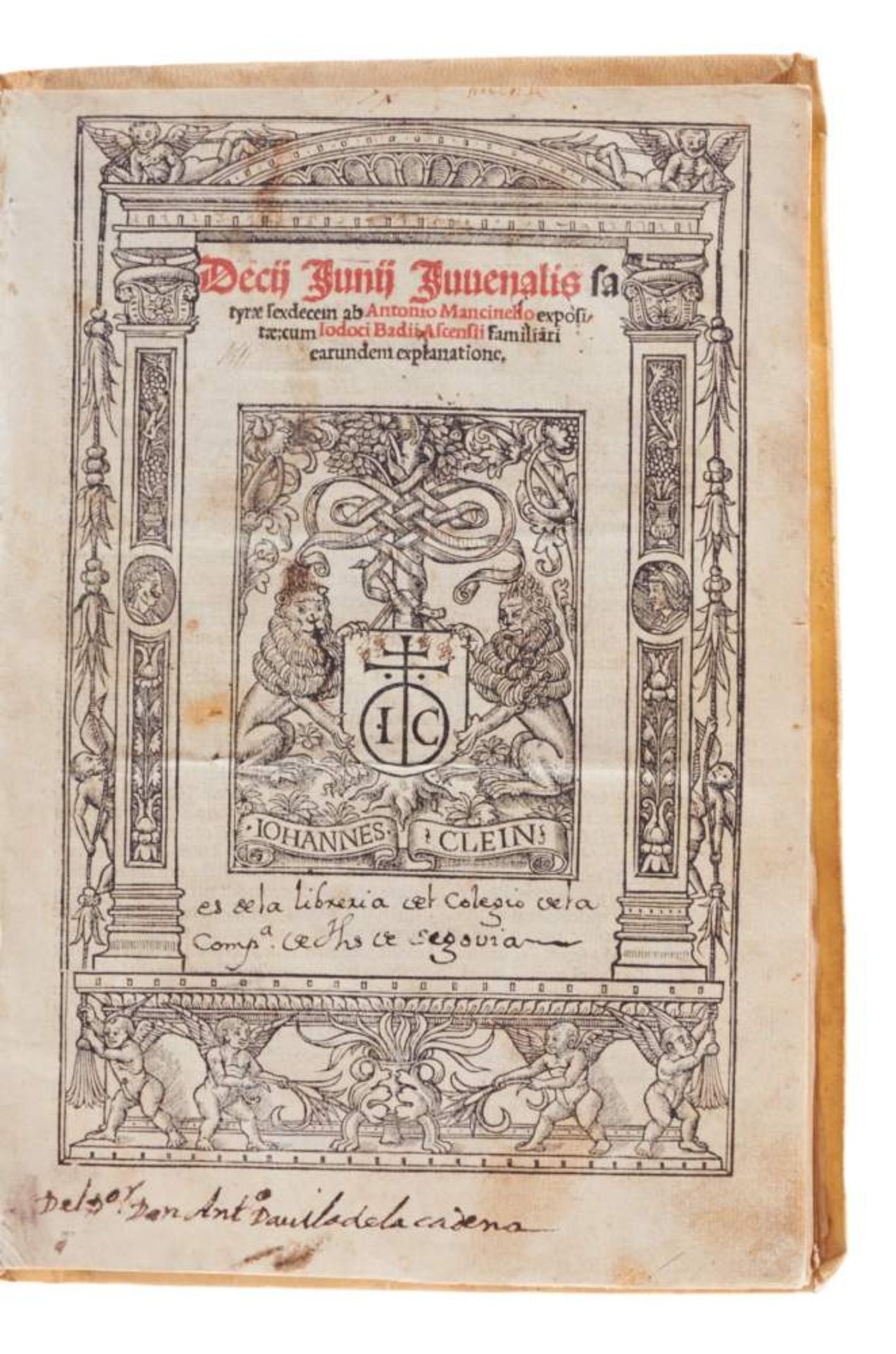Juvenalis, D. J., Satyrae sexdecem ab Antonio Mancinello expositae; cum Iodoci Badii Ascensii - Bild 2 aus 3