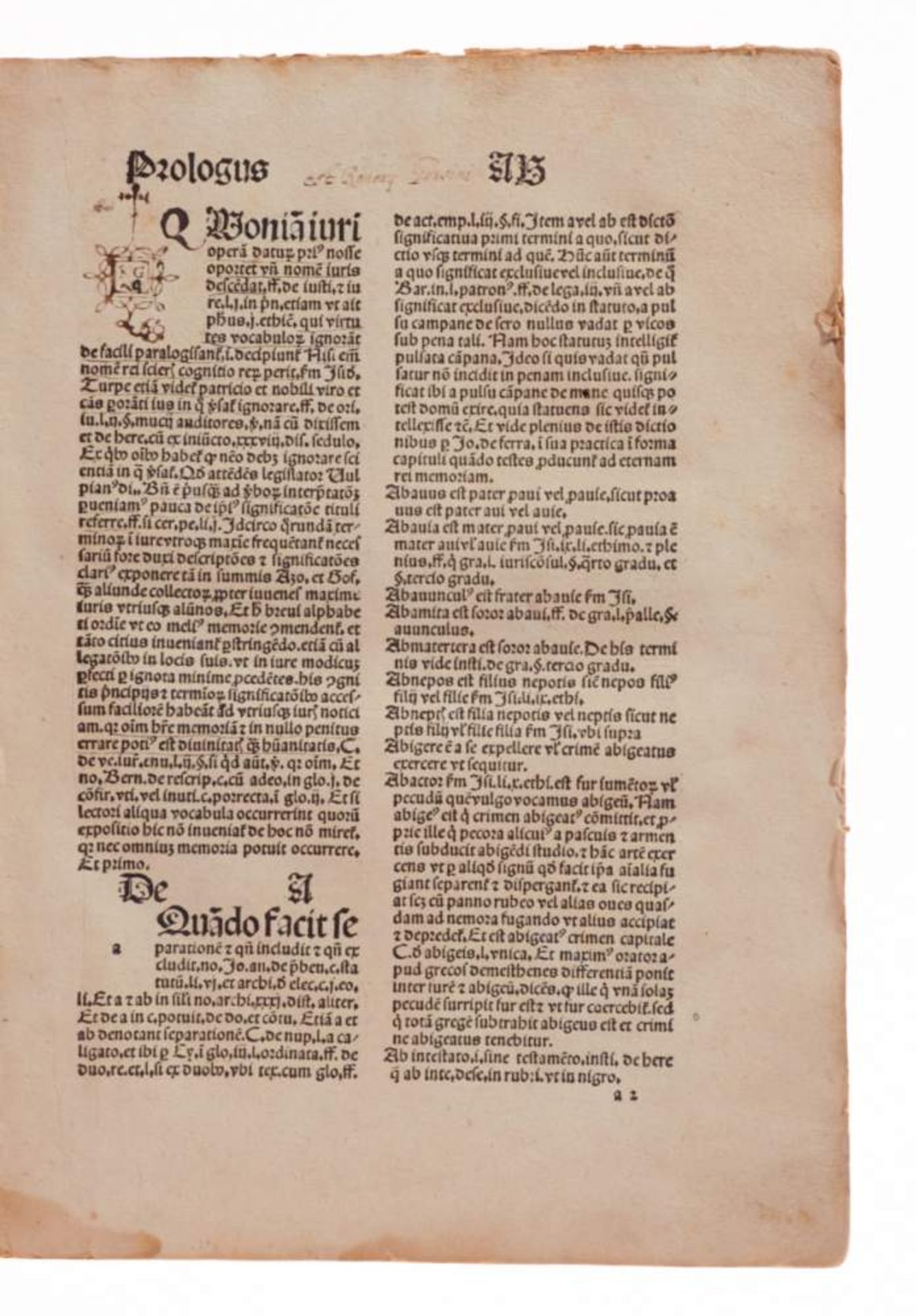 Vocabularius iuris utriusque. Straßburg, (Drucker der Casus breves, d. i. Georg Husner), 1494. - Bild 2 aus 3