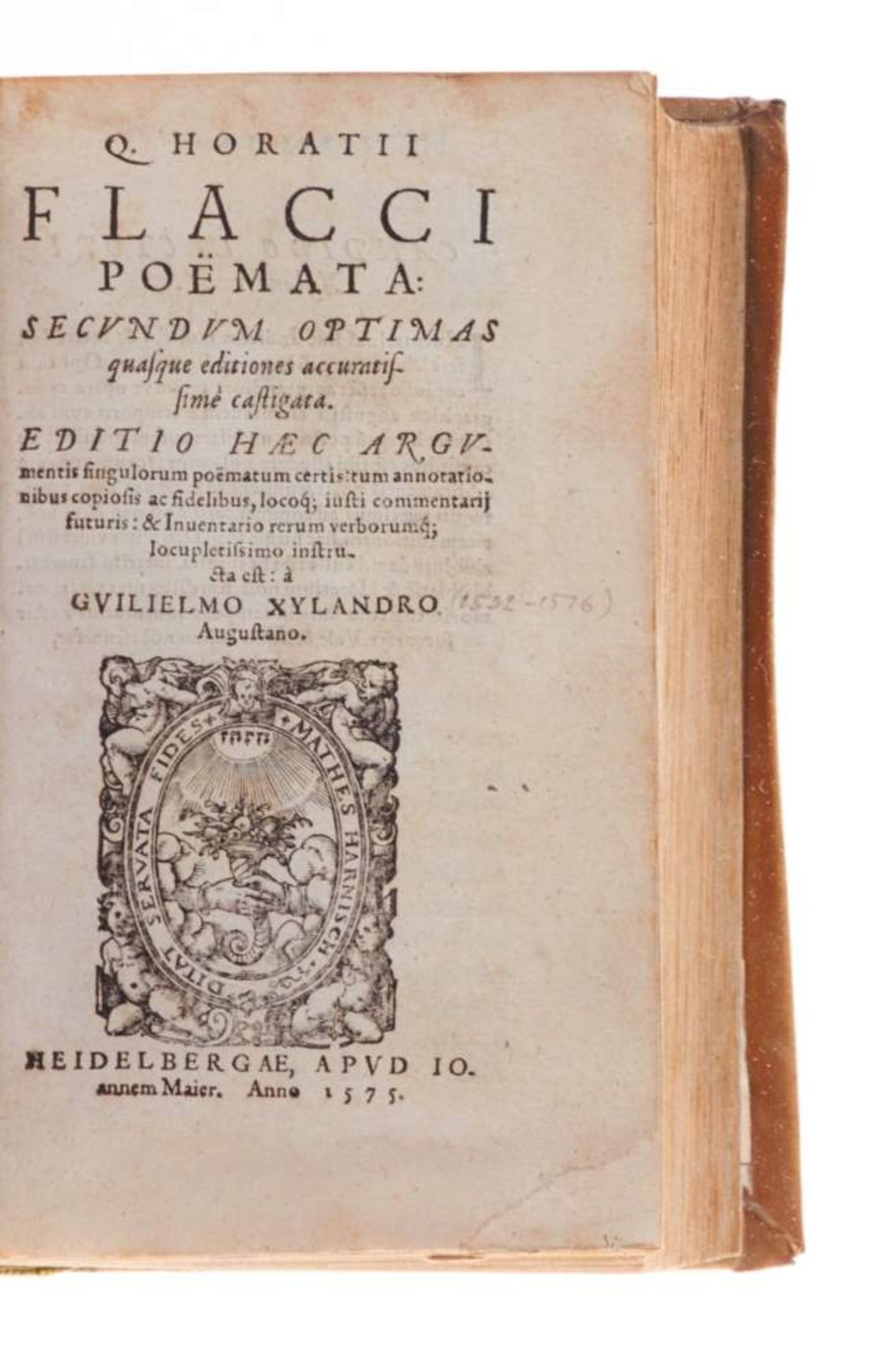 Horatius Flaccus, Qu., Poëmata. Editio ... a Guilielmo Xylandro. Heidelberg, J. Maier, 1575. Mit - Bild 2 aus 3