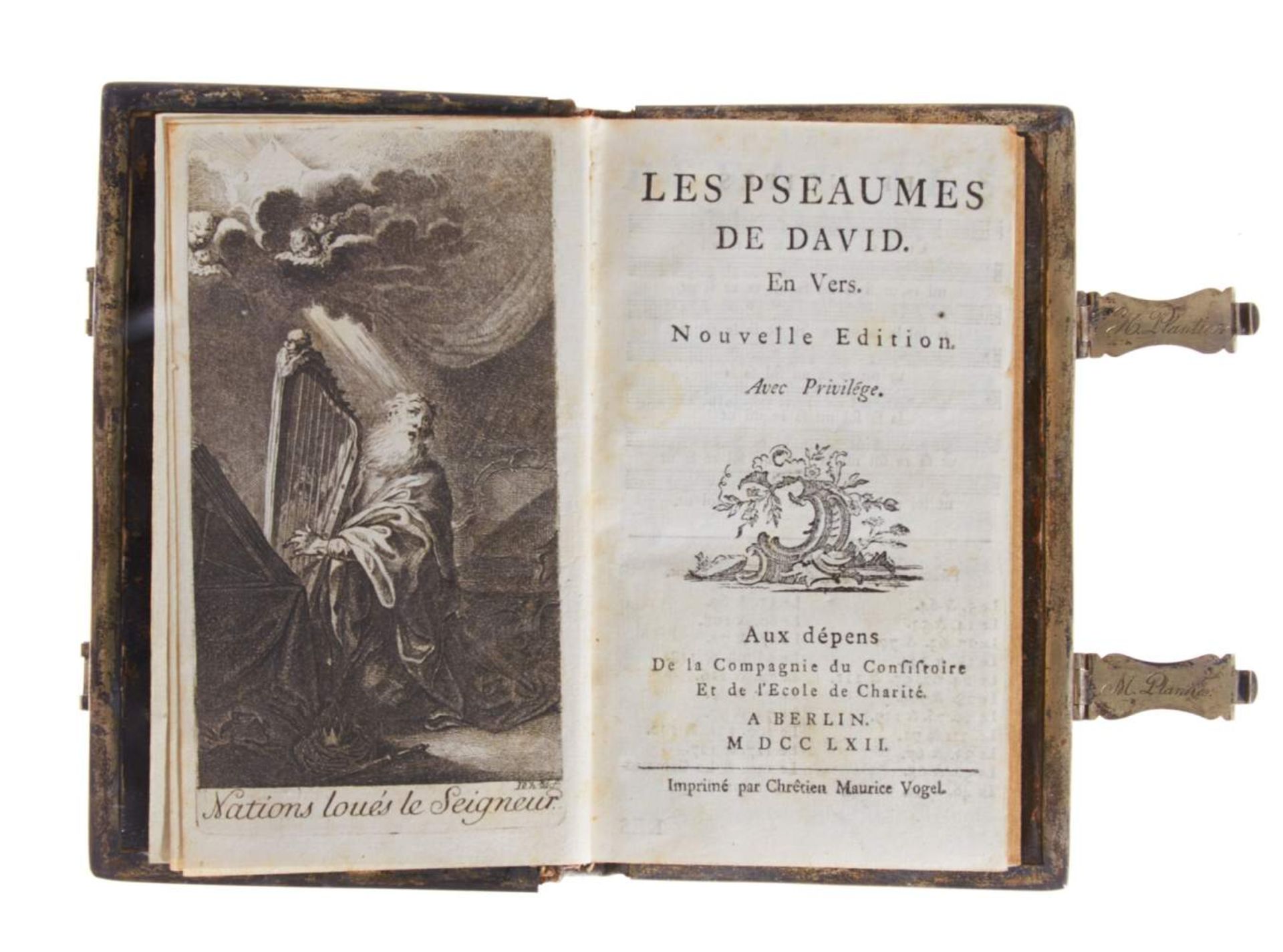 Les pseaumes de David. En vers. Nouvelle éd. Berlin, Vogel für die Charité, 1762. Mit gestoch. - Bild 3 aus 3