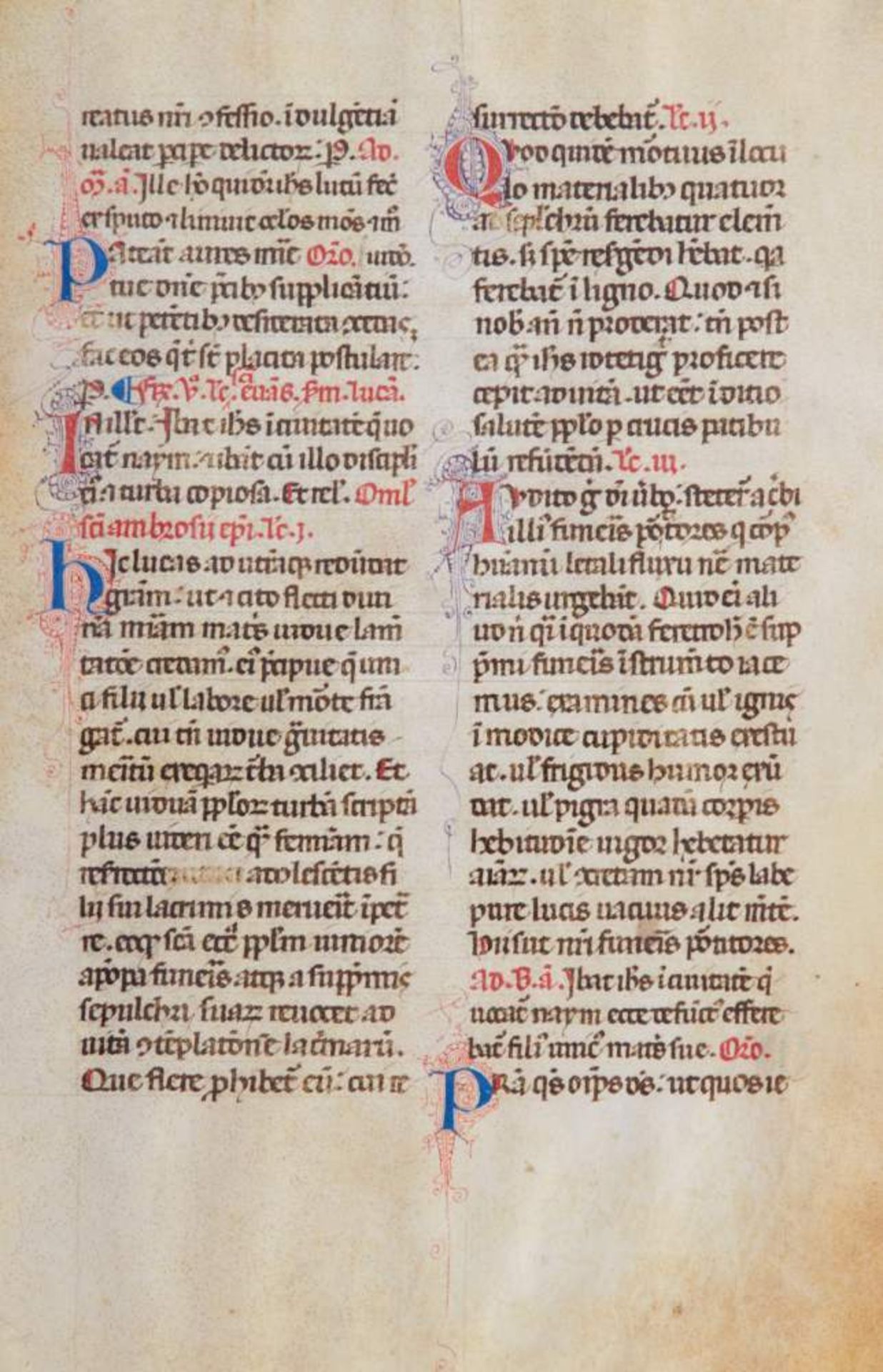 Brevier - Fragment eines lateinischen Breviariums. Lateinische Handschrift auf Pergament.