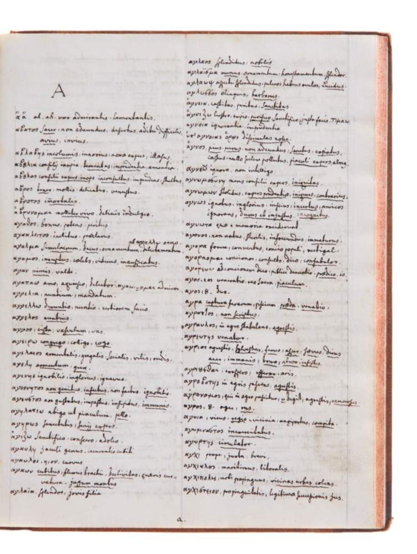 Griechisch-lateinisches Wörterbuch. Zweisprachige Handschrift auf Papier. Wohl Deutschland, um 1800. - Bild 2 aus 3