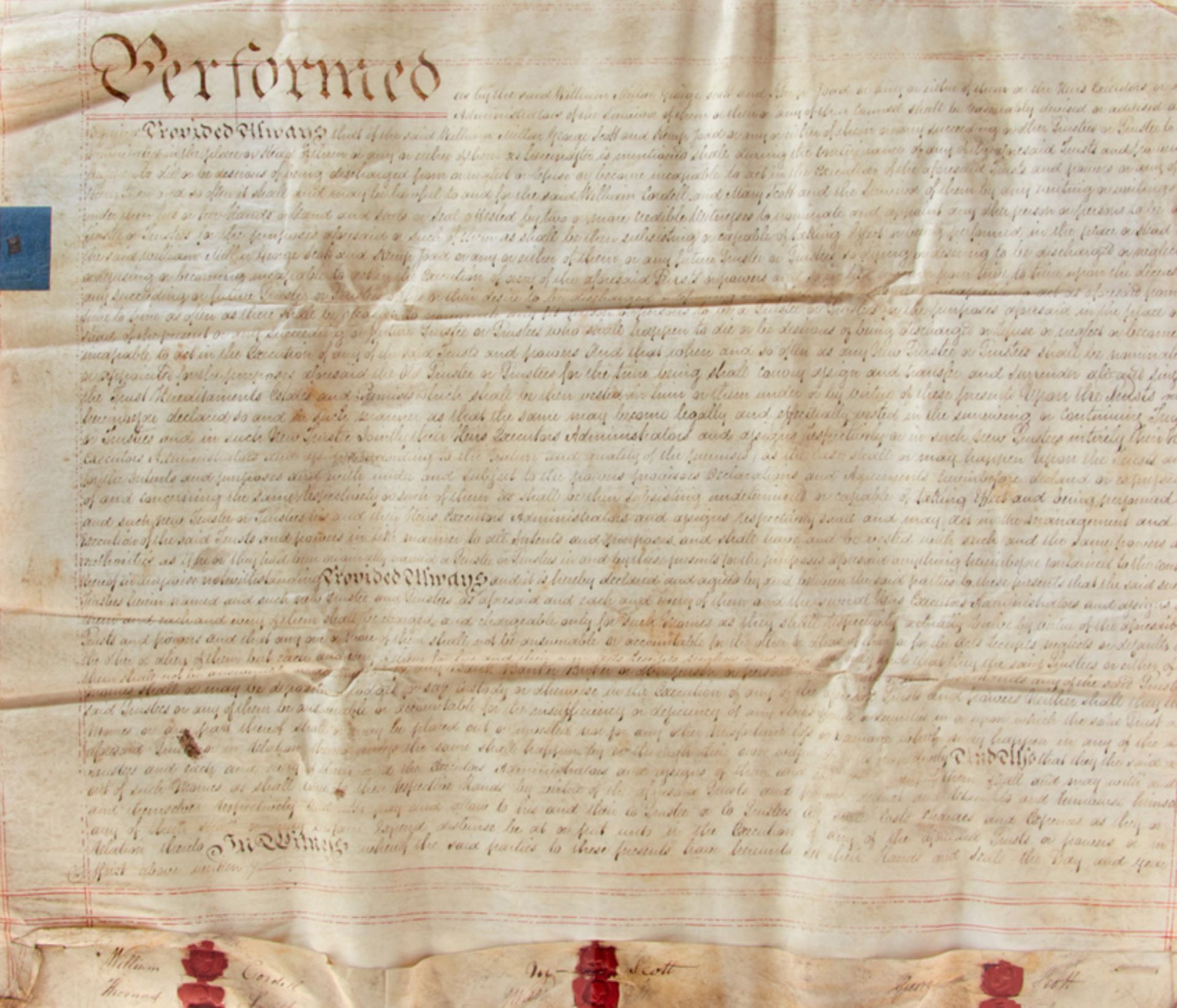 Heiratskontrakt - Englische Urkunde auf Pergament. Dat. London, 16. 10. 1817. 19 Bl. Blattgr.: