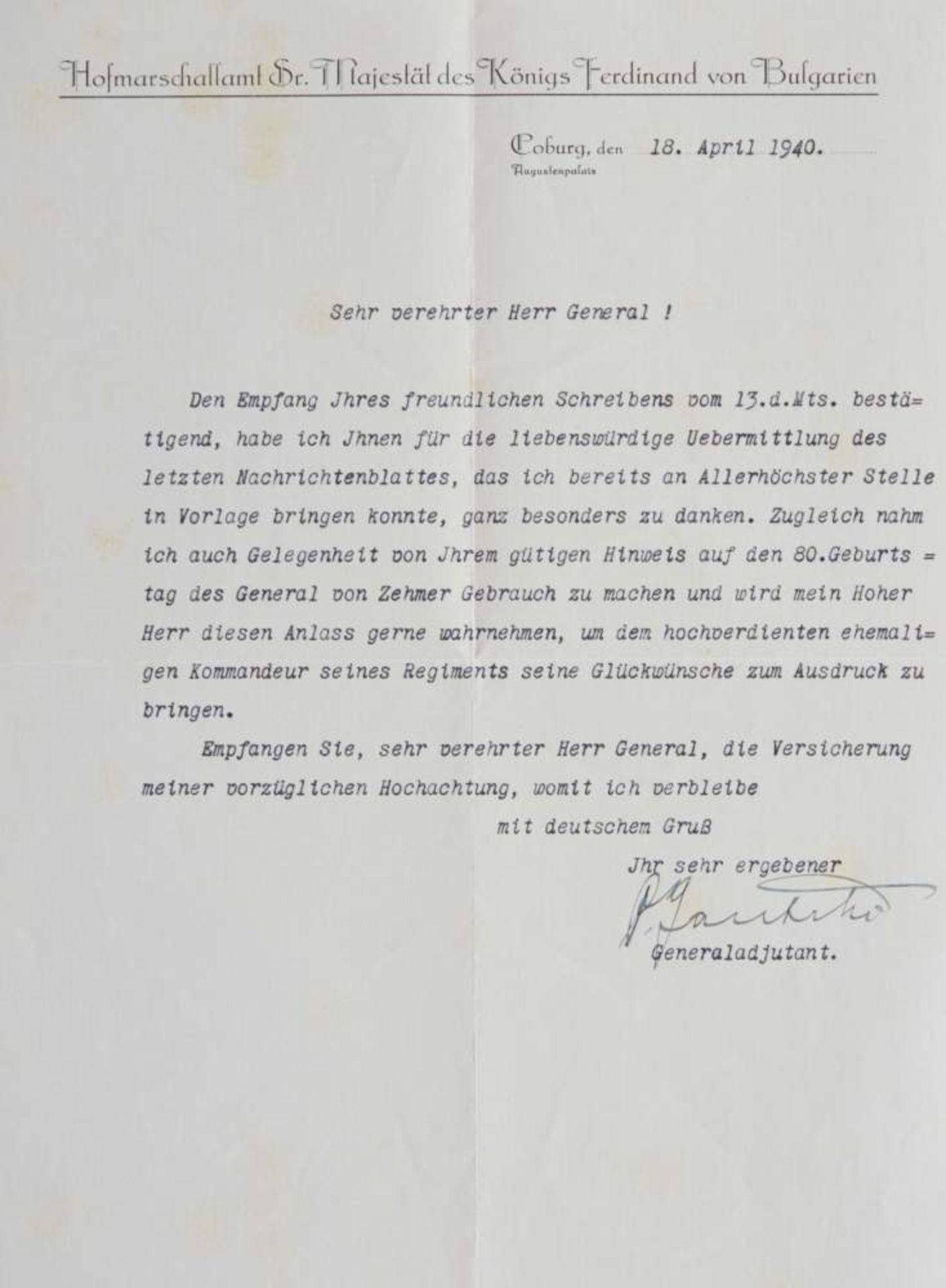 Ferdinand I., König von Bulgarien (1861-1948). Masch. Brief mit e. Gruß und U. Dat. (Coburg), 2. - Bild 3 aus 3