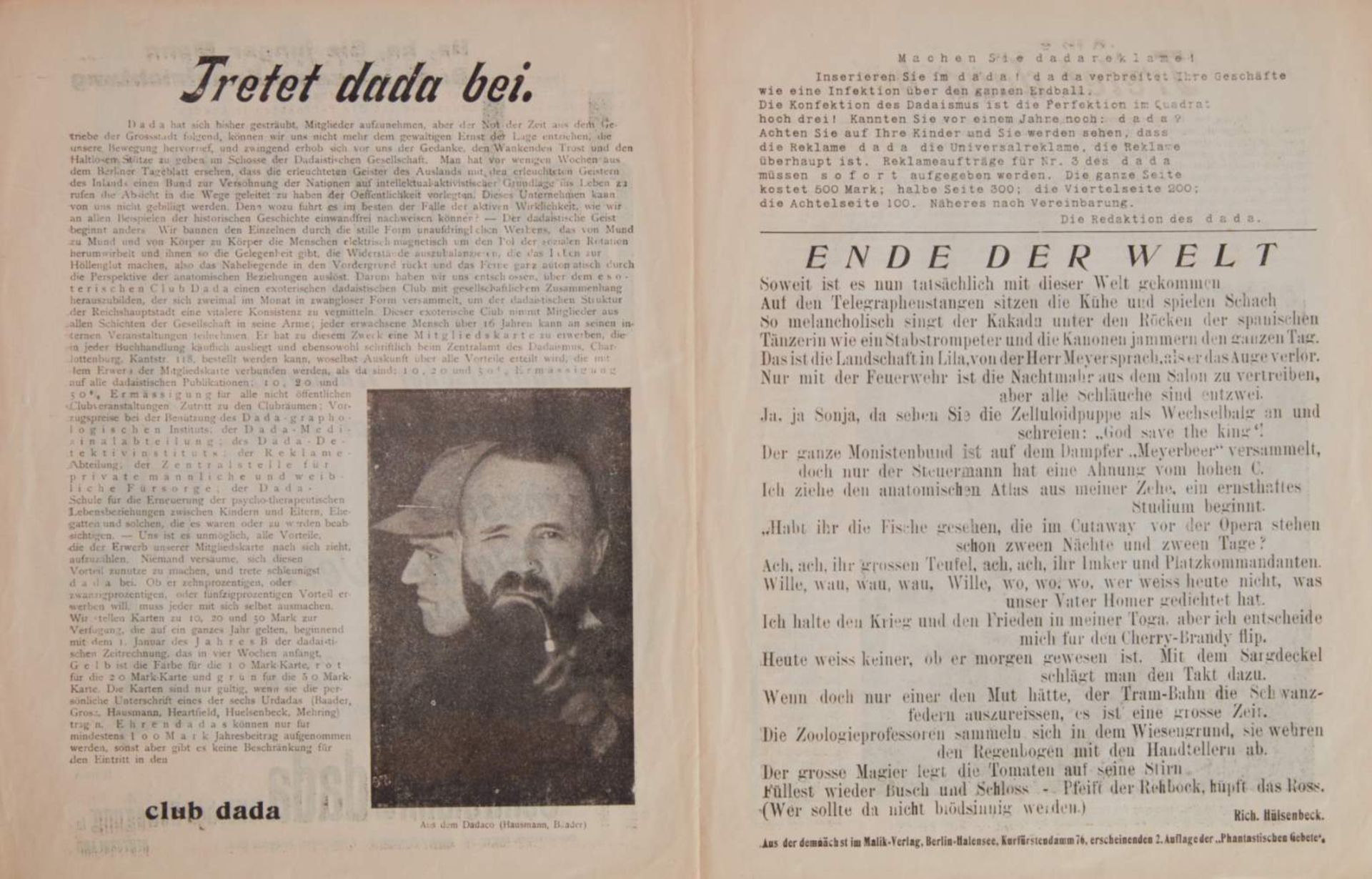 Hausmann, R., (Hrsg.), Der Dada. Hefte I und II (von 3). (Steglitz [II: Berlin-Charlottenburg], - Bild 7 aus 8