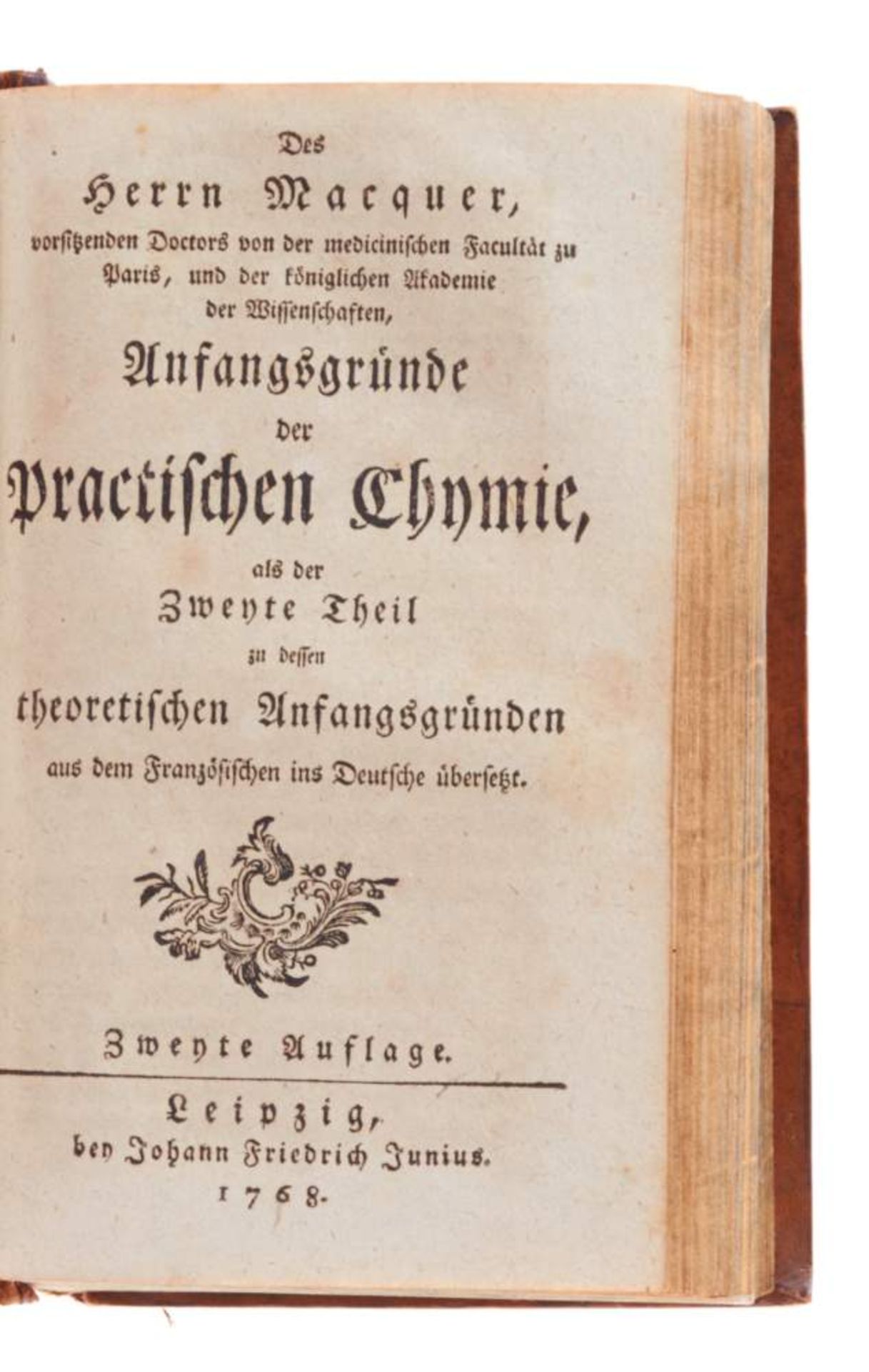 Macquer, (P. J.), Anfangsgründe der theoretischen Chymie. 2. Aufl. 2 in einem Bd. Leipzig, Junius, - Bild 3 aus 3