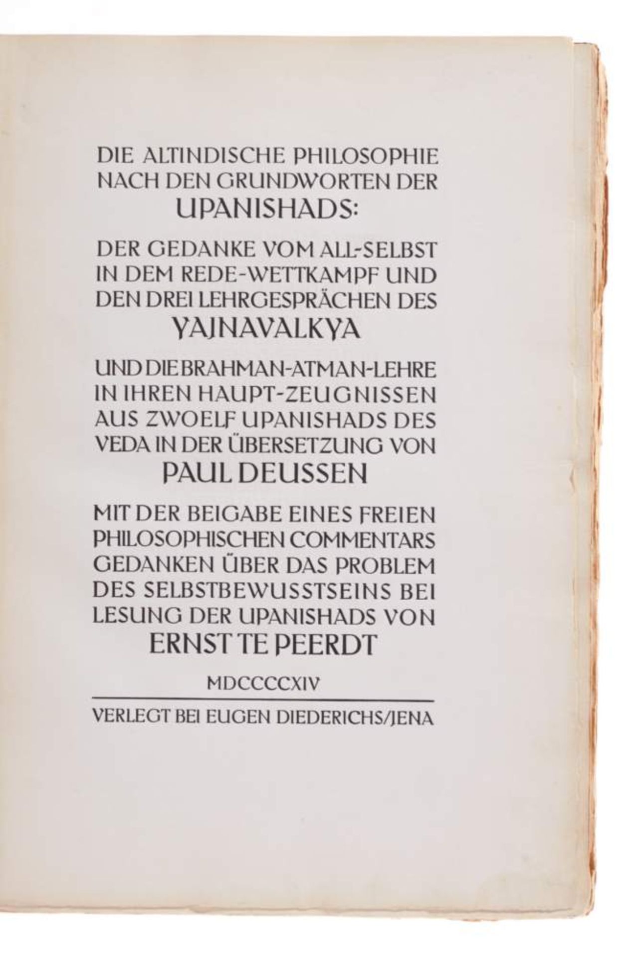 Die altindische Philosophie nach den Grundworten der Upanishads des Veda. Übers. von P. Deussen. - Bild 2 aus 4