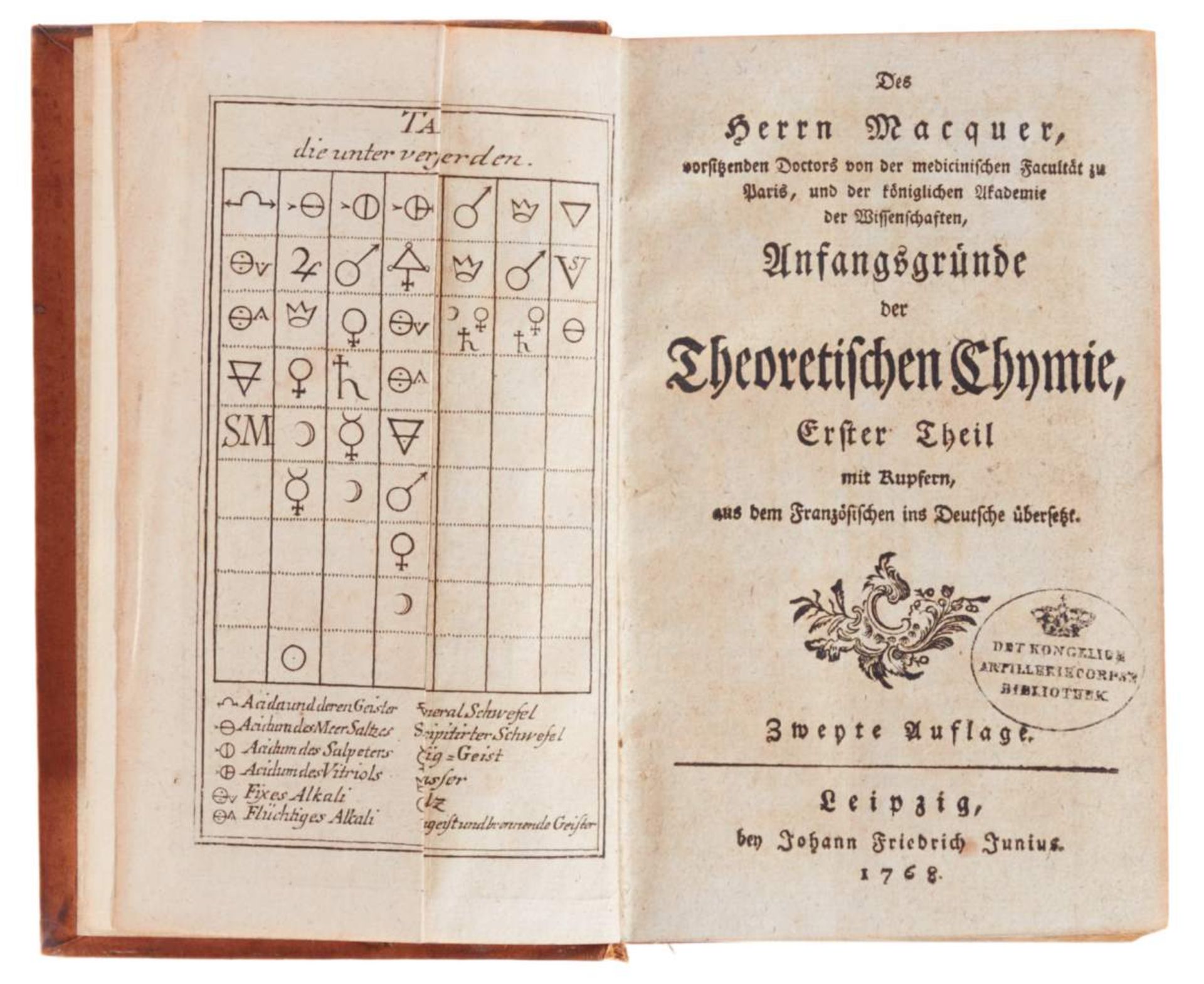 Macquer, (P. J.), Anfangsgründe der theoretischen Chymie. 2. Aufl. 2 in einem Bd. Leipzig, Junius, - Bild 2 aus 3