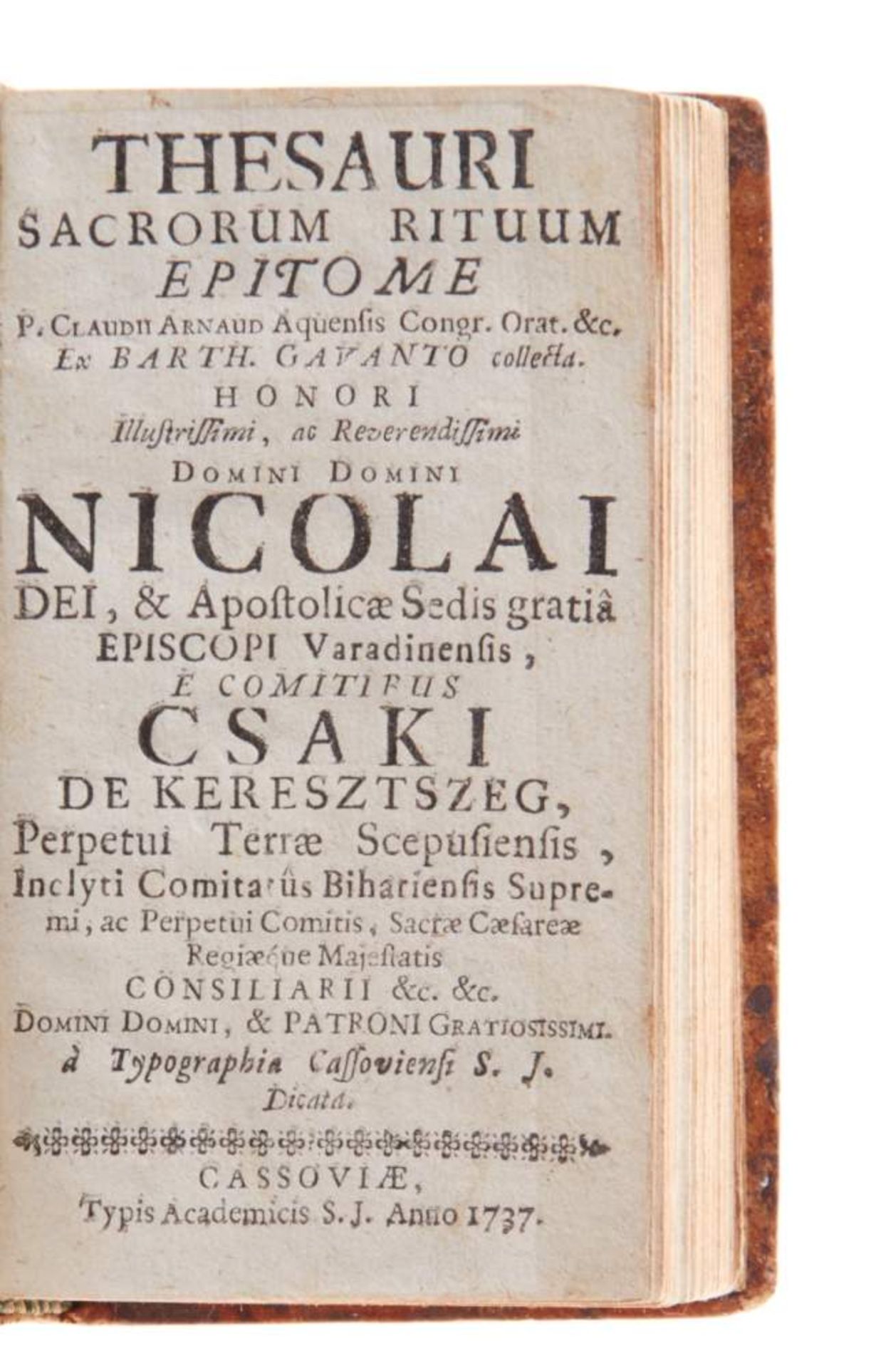 Arnaud, C., Thesauri sacrorum rituum epitome. Kaschau, Jesuitendruckerei, 1737. 12°. Mit gefalt. - Bild 3 aus 4