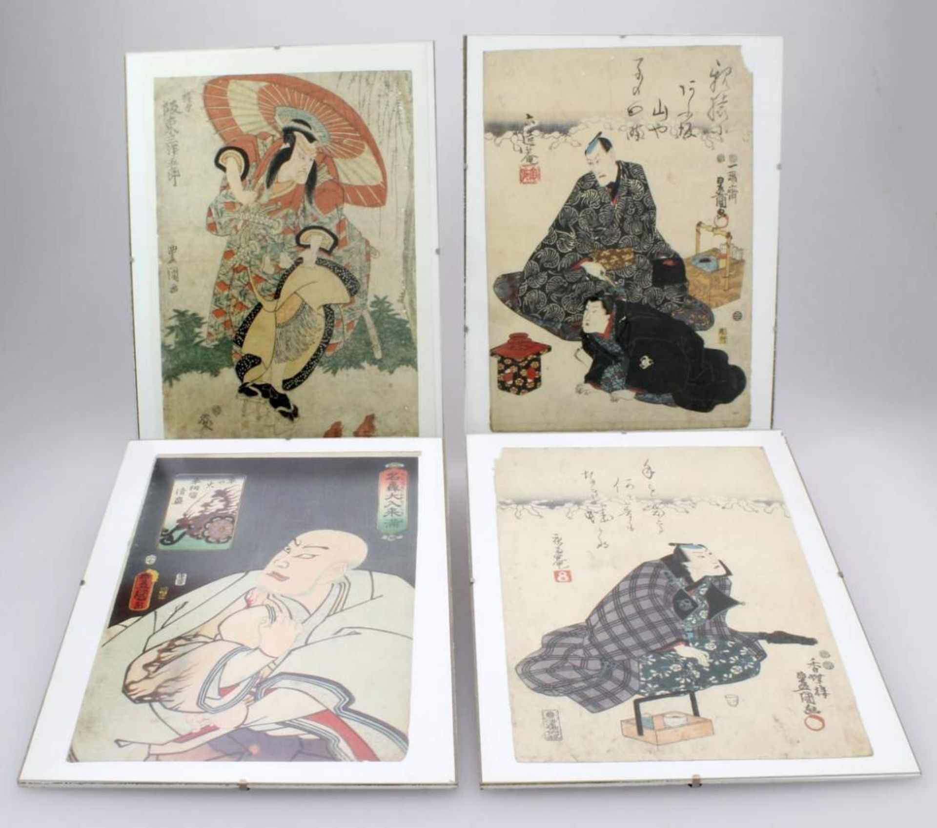 4 japanische Farbholzschnitte des Künstlers Utagawa Kunisada (1786-1865) Motive: 1.) Bando Mitsugaro