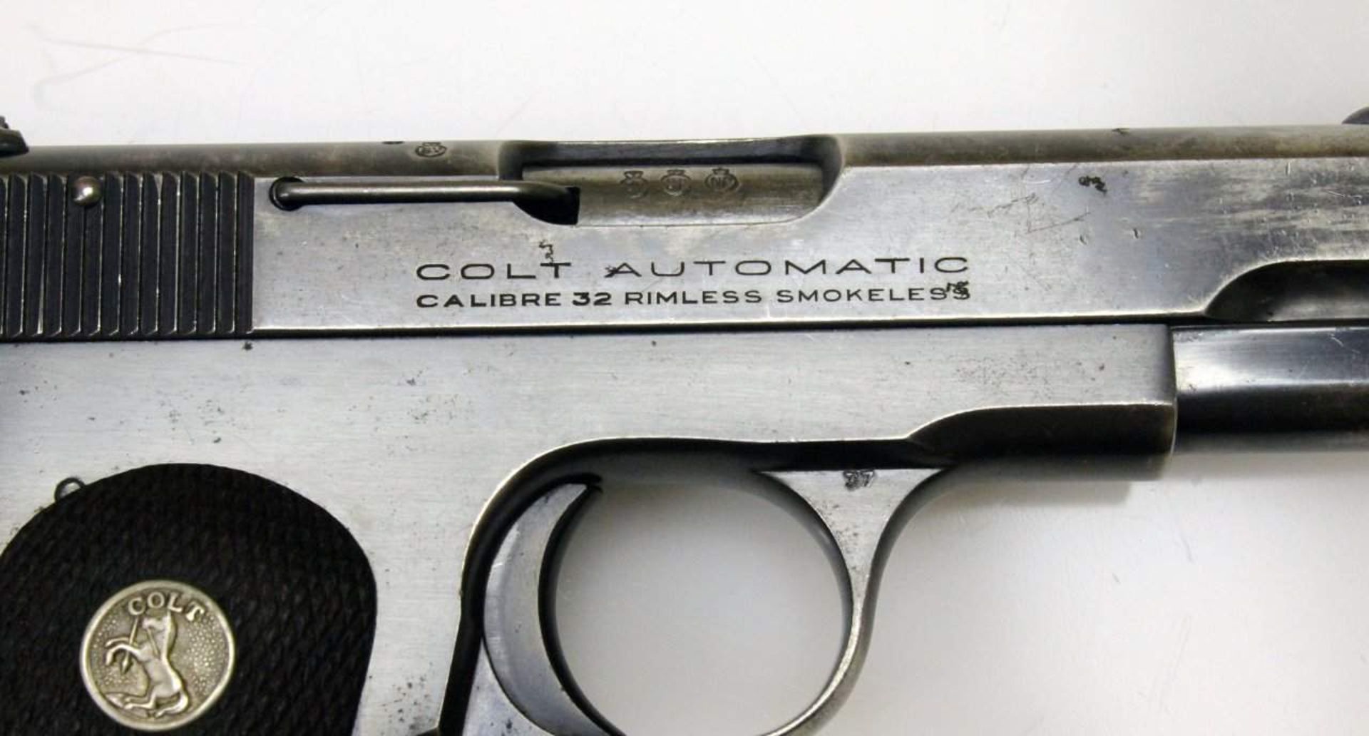 Selbstladepistole Colt, Modell: 1903 Hammerless Cal. .32 Auto, S/N: 525509, Lauf spiegelblank, - Bild 6 aus 7