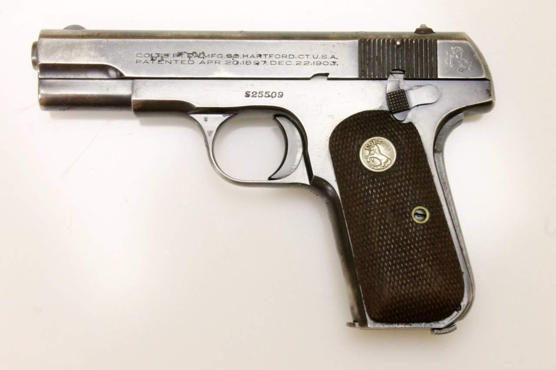 Selbstladepistole Colt, Modell: 1903 Hammerless Cal. .32 Auto, S/N: 525509, Lauf spiegelblank, - Bild 3 aus 7