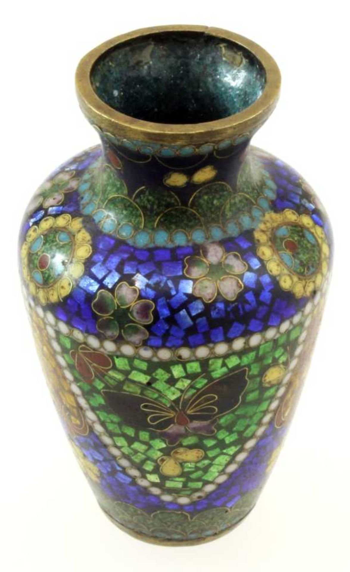 Cloisonné Miniaturvase China Mit ornamentalem Blumendekor, dreieckige Kartuschen, polychromer - Bild 5 aus 6