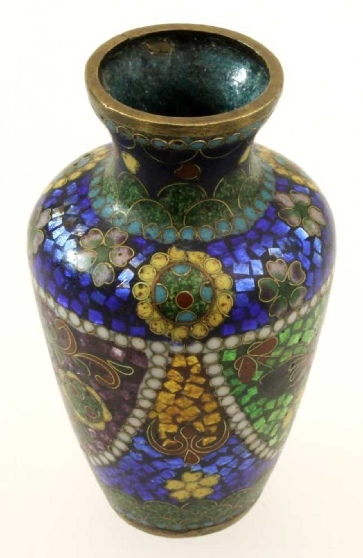 Cloisonné Miniaturvase China Mit ornamentalem Blumendekor, dreieckige Kartuschen, polychromer - Bild 3 aus 6