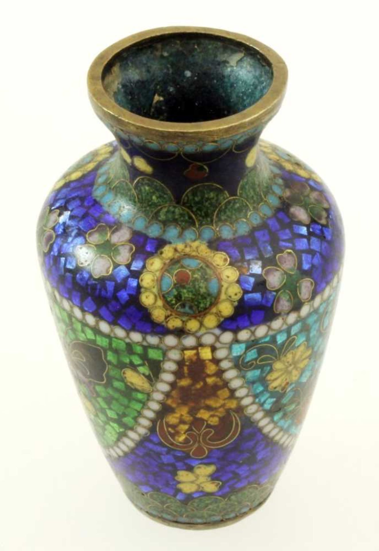 Cloisonné Miniaturvase China Mit ornamentalem Blumendekor, dreieckige Kartuschen, polychromer - Bild 4 aus 6