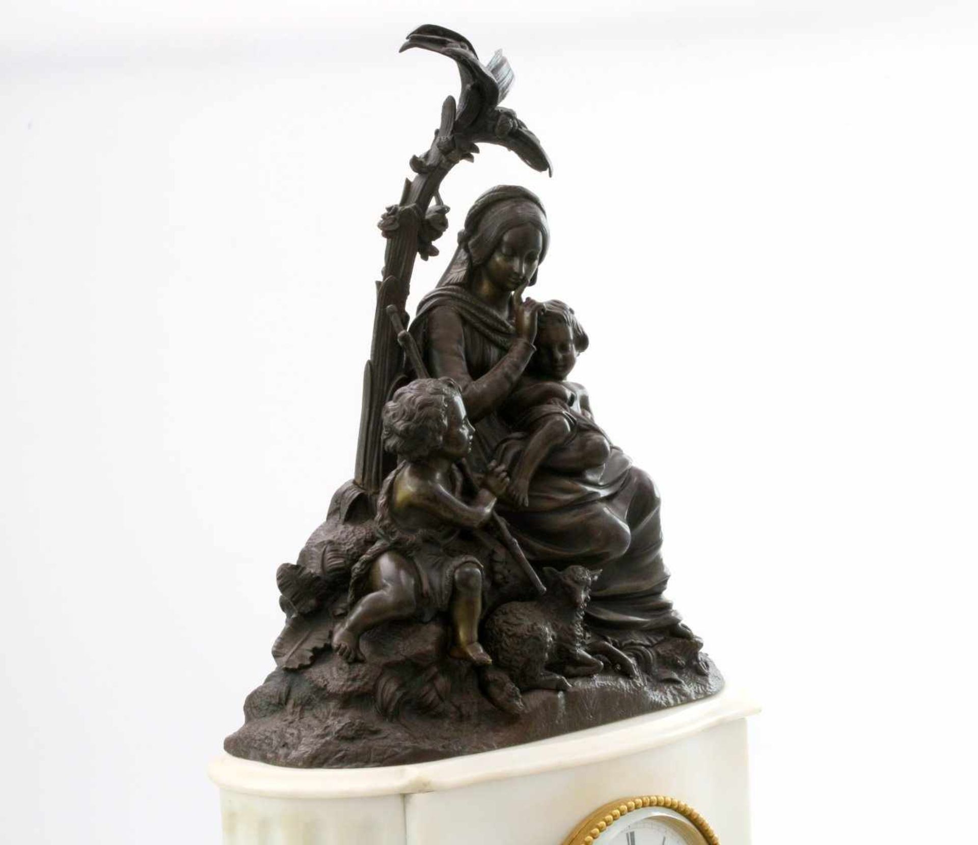 Jugendstil-Kaminuhr mit Bronzefiguren Amouroux Pendule, Halbstundenschlagwerk, emailliertes, - Bild 6 aus 8