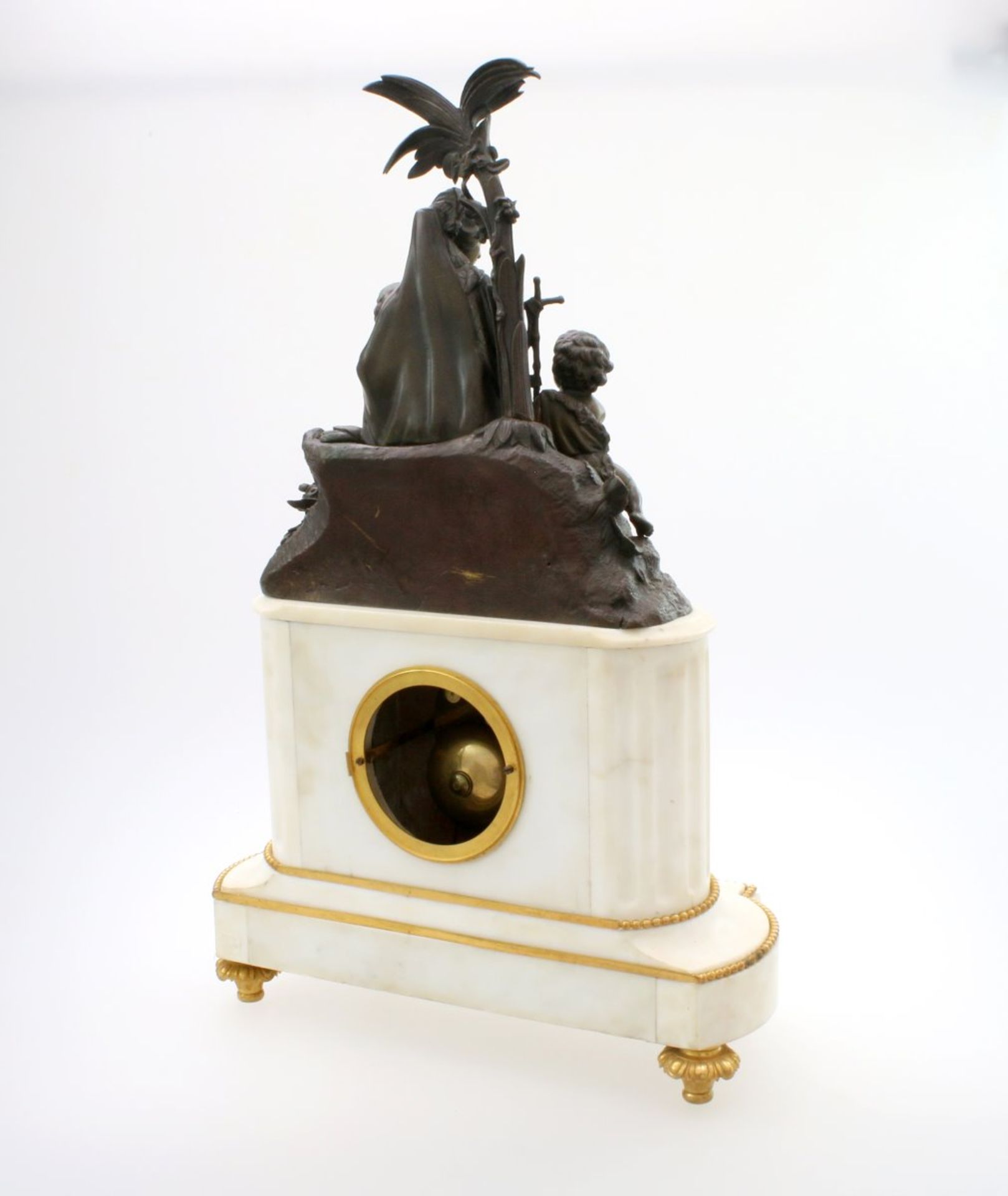 Jugendstil-Kaminuhr mit Bronzefiguren Amouroux Pendule, Halbstundenschlagwerk, emailliertes, - Bild 7 aus 8